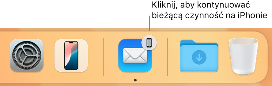 Ikona funkcji Handoff widoczna w Docku.