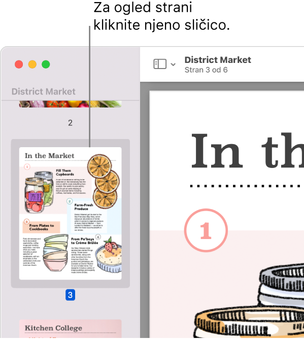 PDF s sličicami, prikazanimi v stranski vrstici.