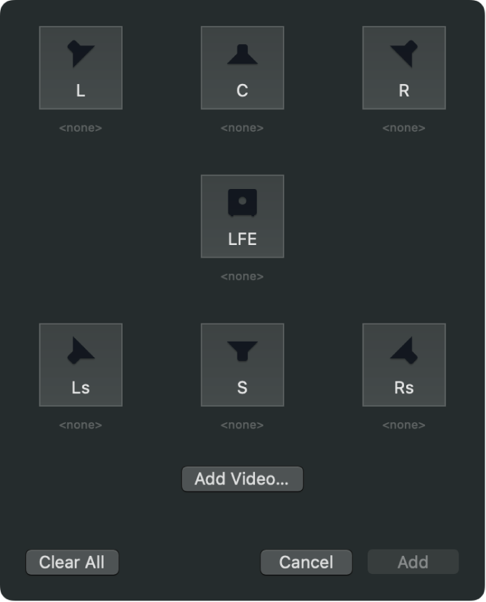 The surround sound channel assignment dialog in Compressor.