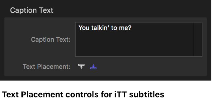 Los controles Colocación para subtítulos iTT en Compressor.