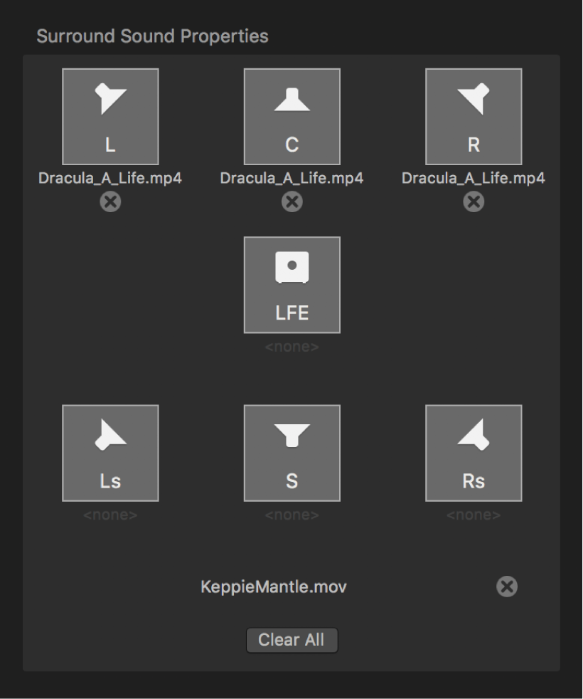 Compressorでサラウンドサウンドのプロパティが表示されたインスペクタ。