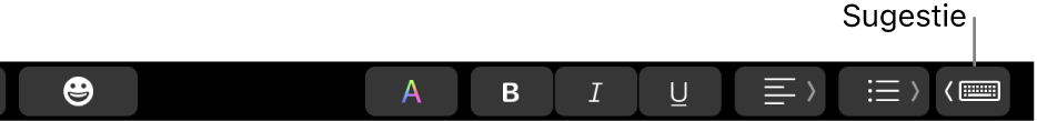 Pasek Touch Bar z przyciskiem pozwalającym wyświetlić sugestie na prawym końcu.