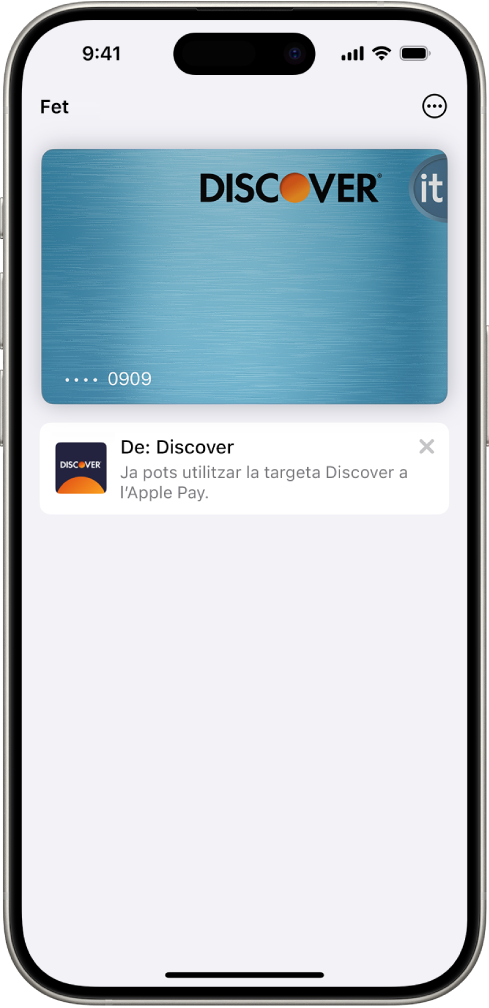 La pantalla de l’app Cartera mostrant una targeta de crèdit.