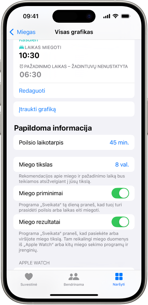 Ekrano „Visas grafikas“ dalis „Papildoma informacija“.