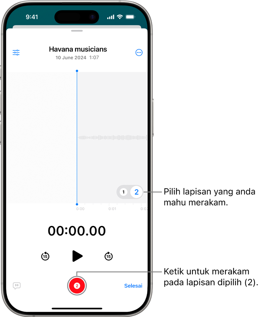 Skrin untuk merakam lapisan kedua dalam Memo Suara.