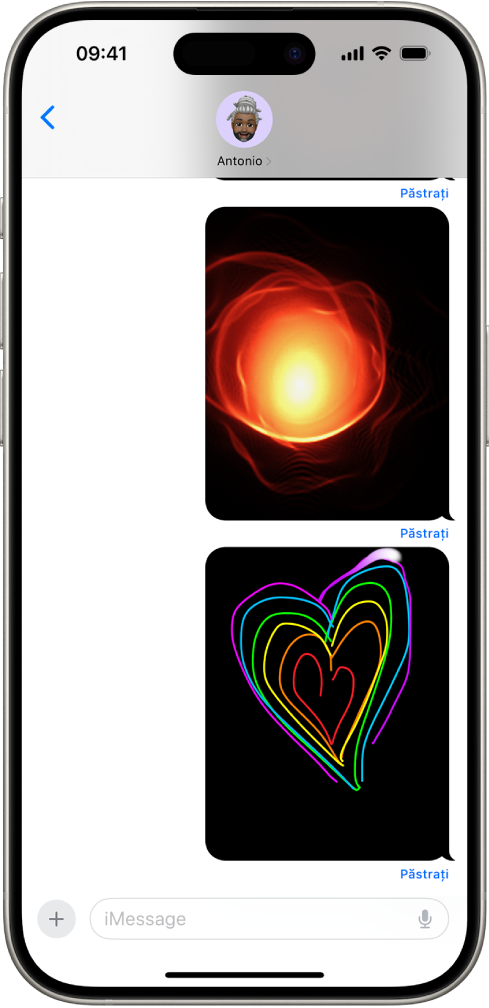 O conversație din Mesaje cu un gest și o animație Digital Touch.