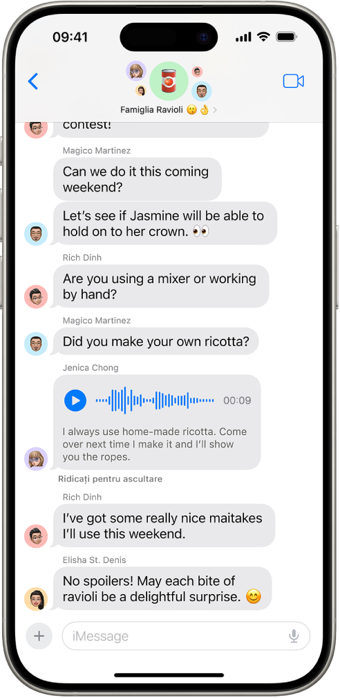 O conversație din Mesaje cu un mesaj audio și transcrierea acestuia.