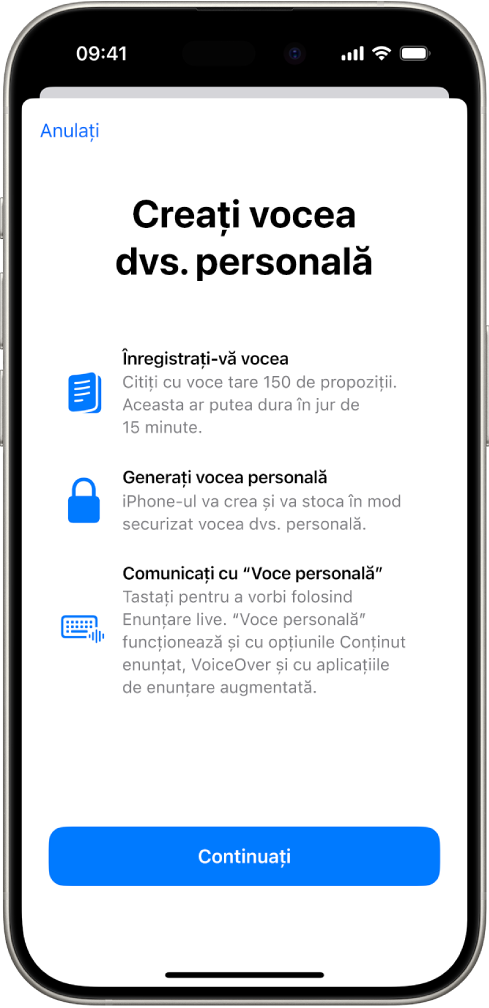 Un iPhone cu informații despre modul în care puteți crea o voce personală.