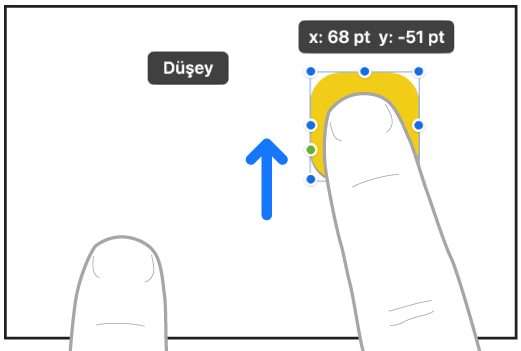 Freeform’da öğeyi düz bir çizgide taşıyan bir elin iki parmağı.