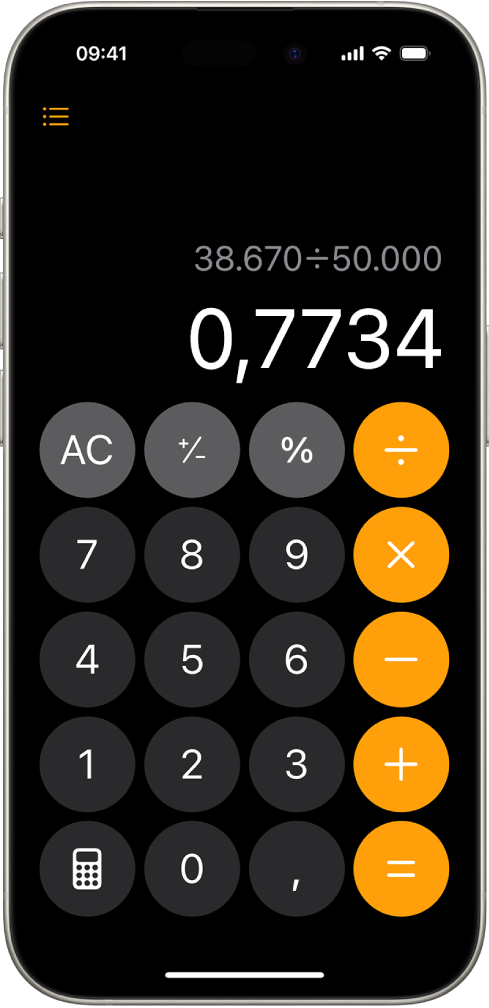 iPhone’da temel hesap makinesi.