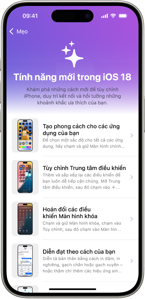 Một màn hình đang hiển thị một bộ sưu tập mẹo với các mũi tên cho biết rằng bạn có thể chạm vào một bộ sưu tập để xem các mẹo trong đó.