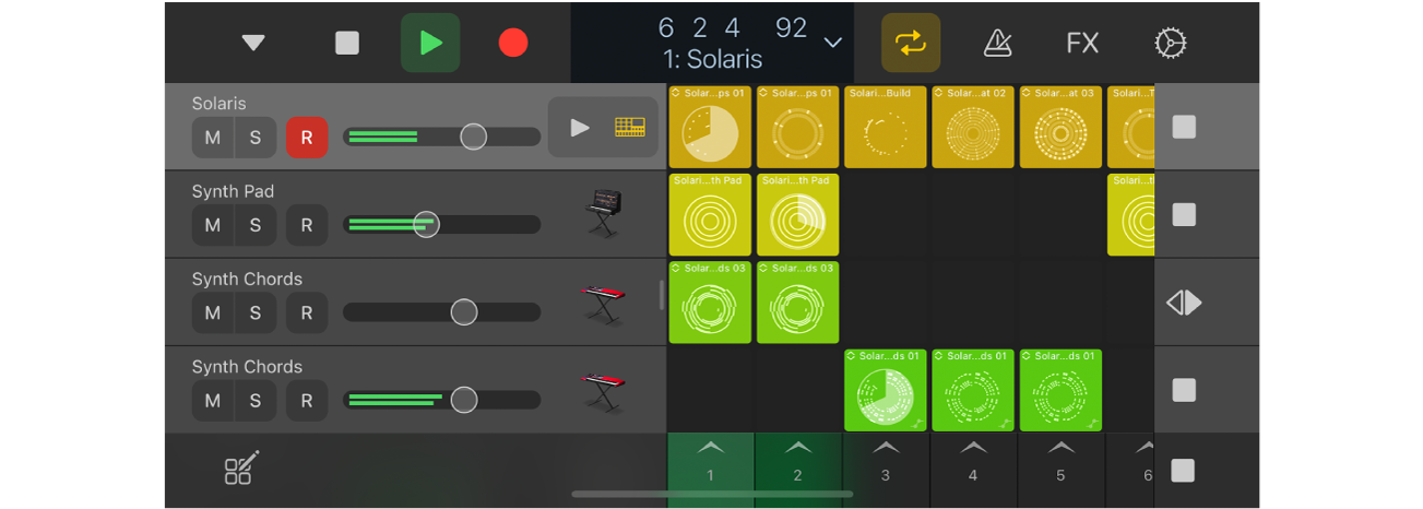 Logic Remote ที่แสดงการเล่นโปรเจ็กต์