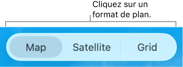 Boutons Plan, Satellite et Grille.