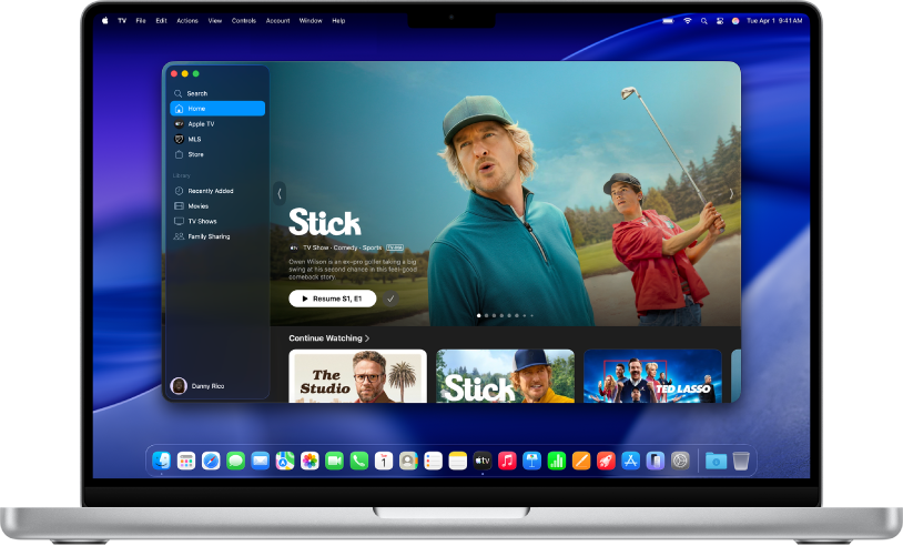 Fereastra aplicației Apple TV afișând serviciul Apple TV.