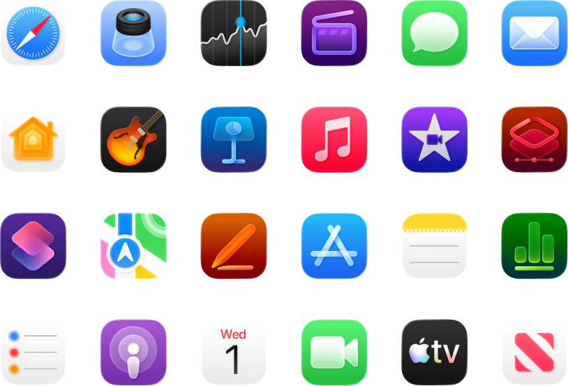 Icônes des apps fournies ou disponibles avec votre MacBook Pro.