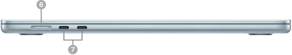 Sisi kiri MacBook Air yang menampilkan port MagSafe 3 dan dua port Thunderbolt 4 (USB-C).