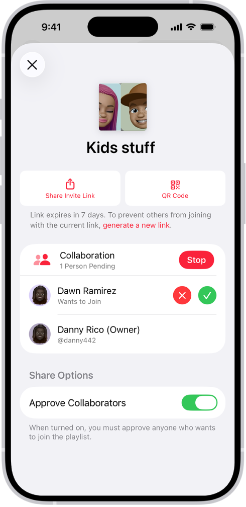 ମ୍ଯୁଜିକ୍ ଆପ୍ରେ ସହଯୋଗ ସ୍କ୍ରୀନ୍ ପରିଚାଳନା କରନ୍ତୁ।