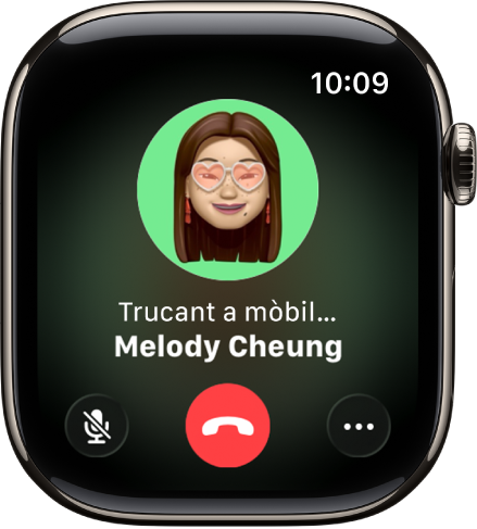 L’app Telèfon amb opcions de trucada. El botó “Contesta a l’iPhone” a la part superior i, a sota, una resposta suggerida.