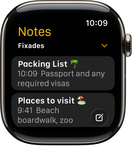 Una llista de notes amb notes fixades a la part superior.