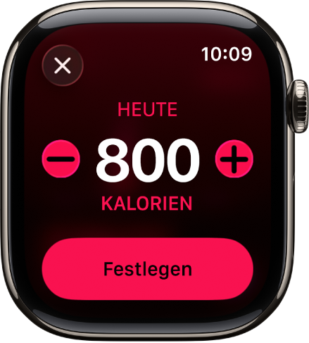 Die Anzeige „Ziele ändern“ mit den Tasten zum Erhöhen oder Verringern des Ziels „Bewegen“.