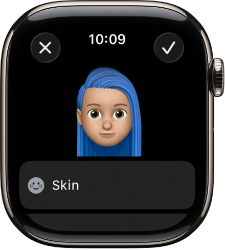 The Memoji app on Apple Watch showing a face.