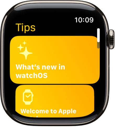 The Tips app showing collections of Tips such as Welcome to Apple Watch.