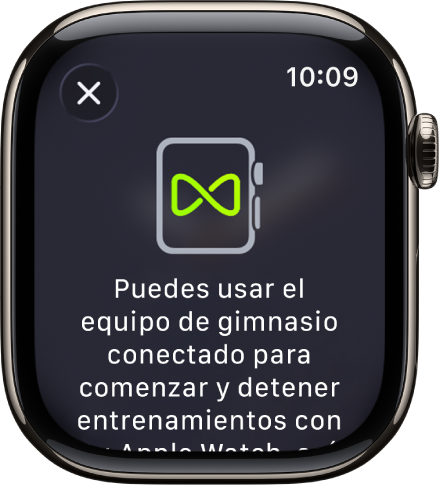 Una pantalla de enlace que aparece cuando enlazas tu Apple Watch con un equipo de gimnasio.