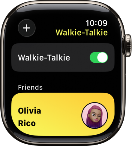 Rakenduse Walkie-Talkie ekraanil kuvatakse ülaosas Walkie-Talkie lülitit ning all sõpra.