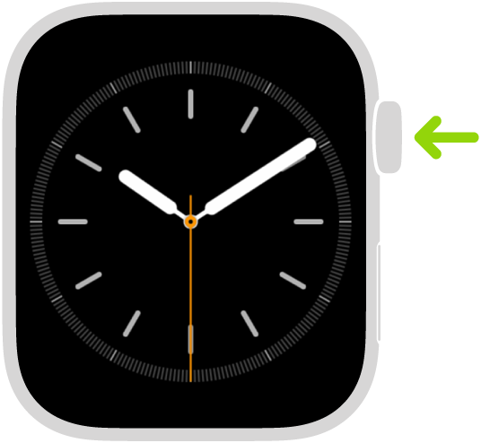 Illustration de l’Apple Watch avec une flèche pointant vers la Digital Crown pointant vers le haut.