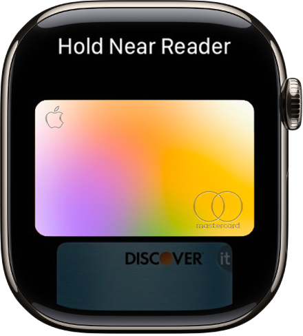 Un écran montrant une carte de crédit dans Apple Pay prête à être présentée à un lecteur sans contact.
