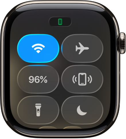 Il Centro di Controllo con l’icona di stato Connesso in alto che mostra che Apple Watch è connesso ad iPhone.
