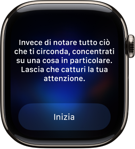 L’app Mindfulness con un pensiero su cui riflettere. Sotto, è visibile il pulsante Inizia.