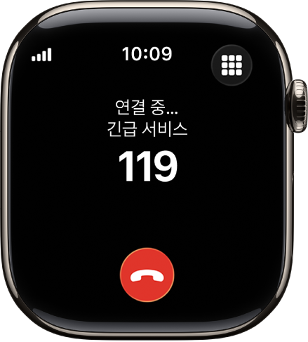 긴급 서비스로 전화를 걸고 있는 FaceTime 화면.