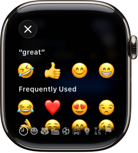 Skrin medan teks menunjukkan emoji.