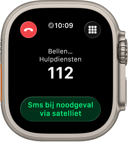 Een scherm met de tekst "Geen verbinding" nadat is geprobeerd om het alarmnummer te bellen. Onderin staat de knop 'Nood-sms'.