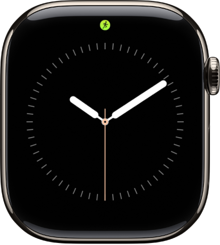 Tarcza Apple Watch z kropką wydarzenia na żywo widoczną na środku u góry ekranu.