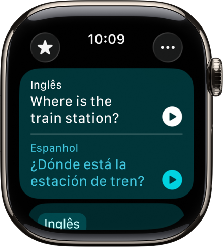 Um ecrã na aplicação Traduzir a mostrar uma frase em inglês na parte superior traduzida para espanhol na parte inferior.