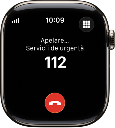 Un ecran afișând un apel în curs către serviciile de urgență.