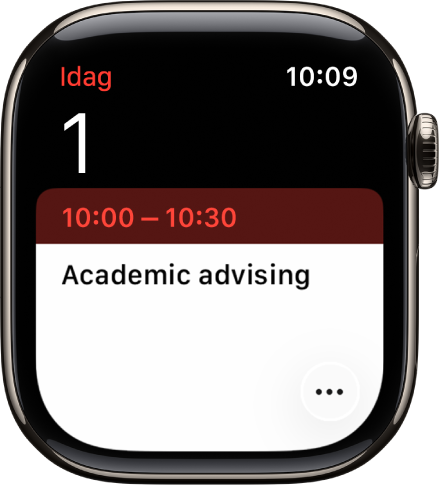 Skärmen Kalender visar en aktivitet med datum, tid och titel.