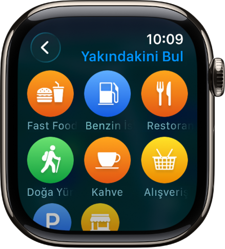 Harita ekranında konum kategorileri gösteriliyor.