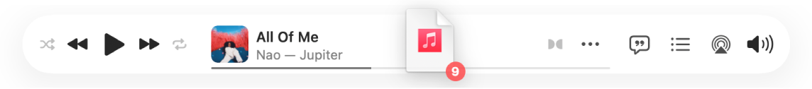 Un álbum que se arrastra a la parte inferior de la ventana de Música.