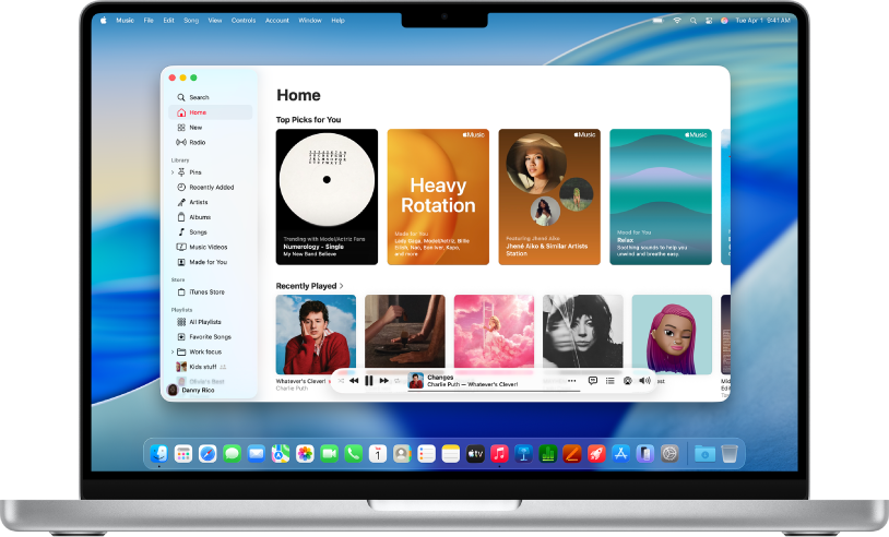 Jendela Apple Music menampilkan layar Beranda.