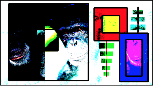 The boxes and chimpanzee images blended using the Hard Mix blend mode