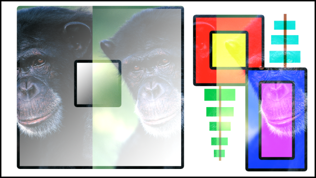 「加算」ブレンドモードを使ってブレンドされたボックスとチンパンジーの画像