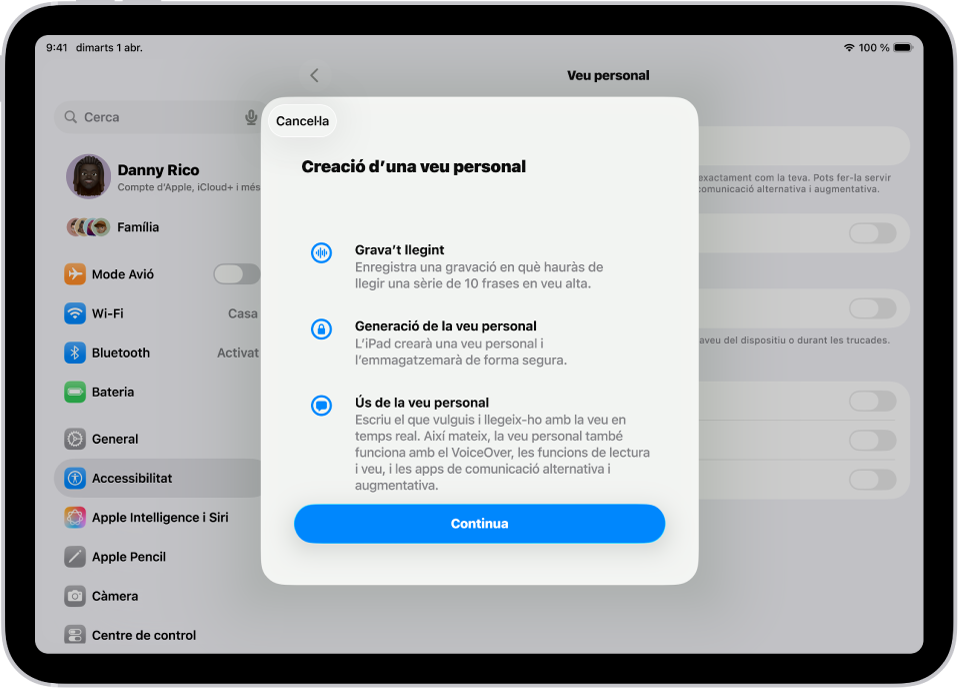 Un iPad amb informació sobre com crear una veu personal.