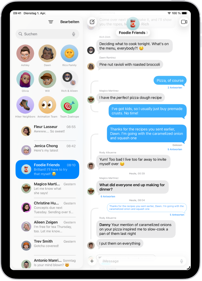 Eine Gruppenkonversation in der App „Nachrichten“.