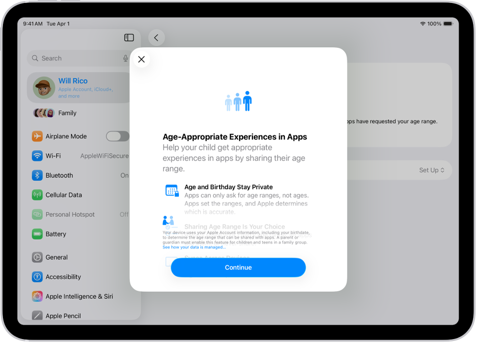 Registreerumise kuva funktsioonis Age-Appropriate Experiences in Apps.