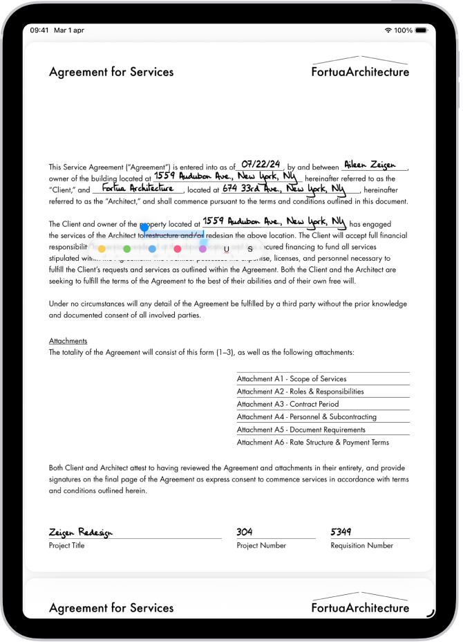 Un PDF nell’app Anteprima con un testo evidenziato, i colori di evidenziazione disponibili e gli strumenti per sottolineare e barrare il testo.