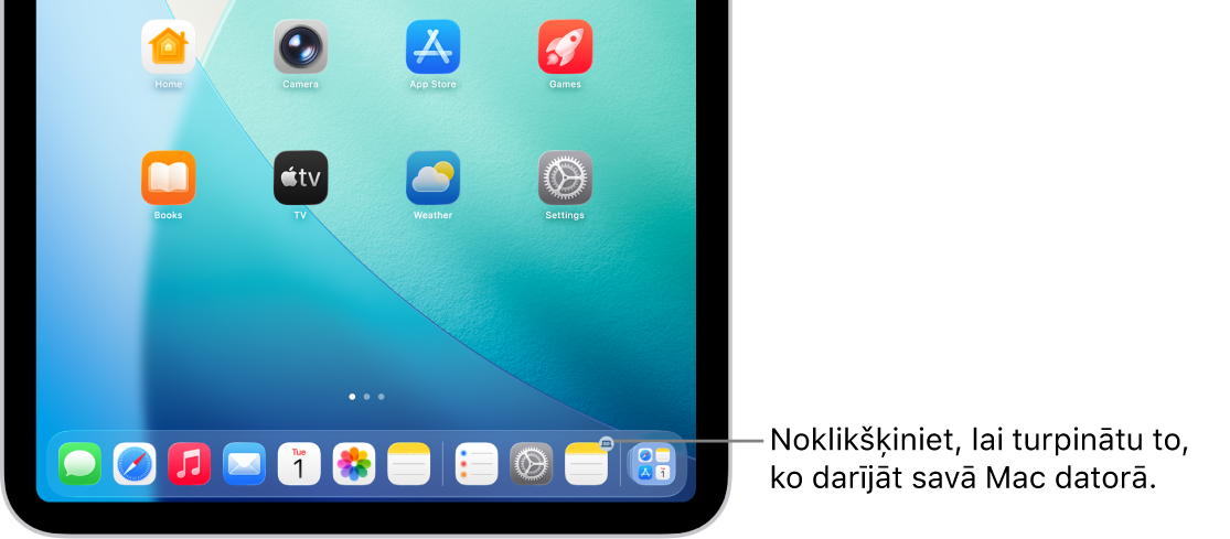 Ikona Handoff, kas redzama iPad joslā Dock.