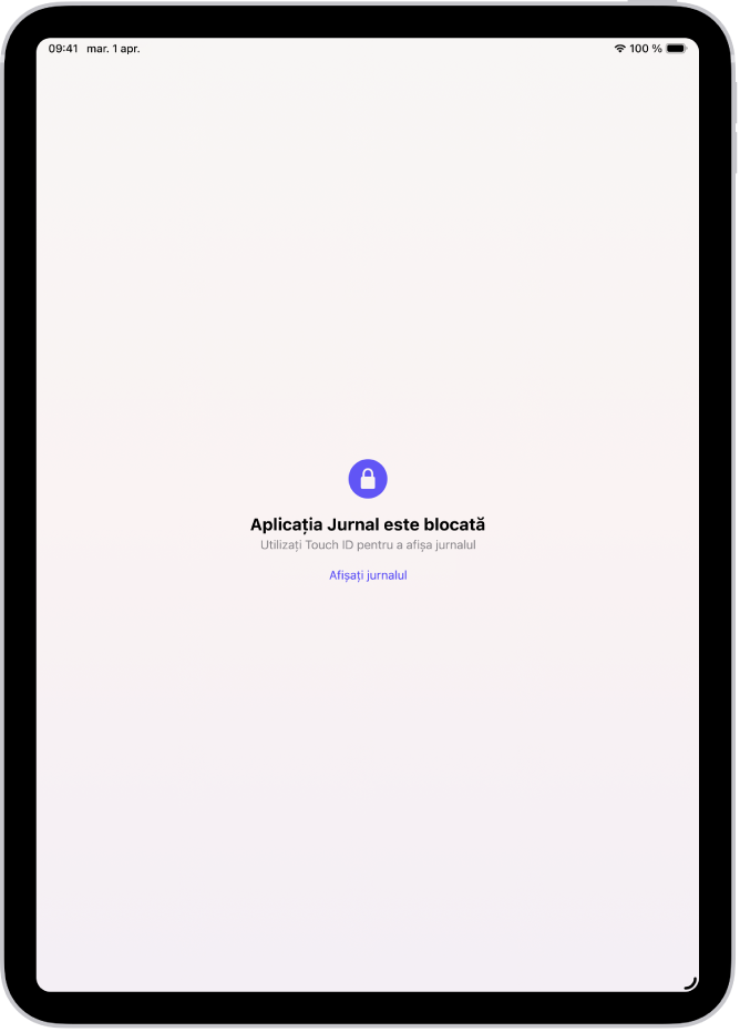 Un ecran care vă solicită să utilizați Touch ID pentru a vă debloca jurnalul.